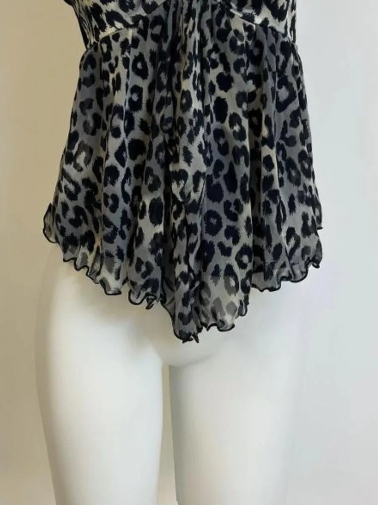 BXOXO Women Clothing Summer Crop Tops 2024 Ropa Mujer Halter Backless TLoose Vest Sweet Korean Camis Korean Leopard Print Sexy Tanks