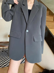 Bxoxo Y2K Black Blazer for Women Autumn Loose Streetwear A Button Casual Coats Korean Elegant Office Lady Turndown Collar Outerwear