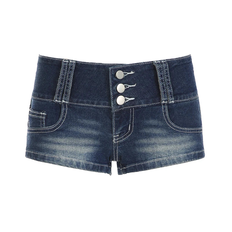 BXOXO Streetwear y2k Low Rise Shorts Harajuku Button-up Skinny Super Short Denim Pants Women Korean Style Ladies Bottoms Casual