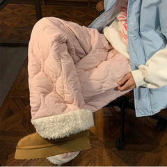 Bxoxo Winter Lamb Fur Wide Leg Pants Women Fashio Plush Thick Warm Loose Casual Pants Bf High Waist Streetwear Straight Trousers New