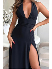BXOXO Elegant Sleeveless Open Back High Split Dress Women Slim Lace Up Evening Dress Female Elegance Club Party Vestidos
