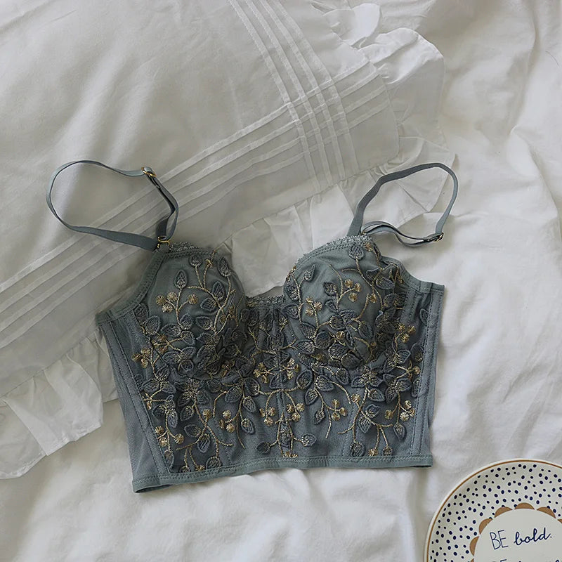 Bxoxo Three-dimensional embroidered bra sexy lace fish bone corset widened breasted with steel ring 2/1 half cup bralette underwear