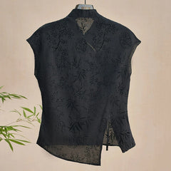 Bxoxo Retro Thin Shirt New Chinese Style Cheongsam Top Black Jacquard Short Sleeve T-shirt Summer Mature Fashion Women's Clothing