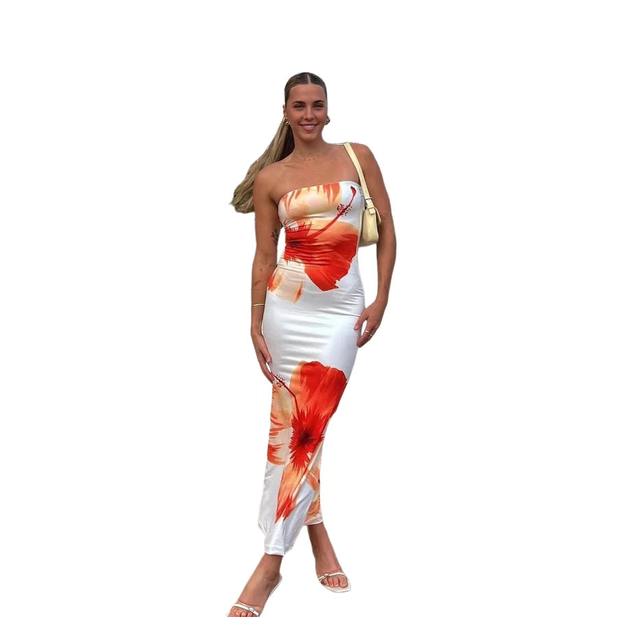 BXOXO Comfort Maxi Dress Women Print Flowers Sleeveless Backless Summer Trend Wrap Vacation Beach Party Temperament Vestidos