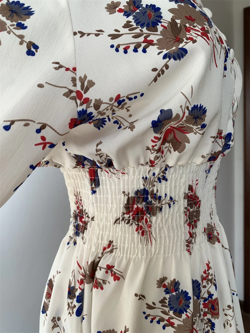 BXOXO Long Sleeve Elegant Floral Chiffon Dresses for Women Summer Autumn Korean Mini Dress Fashion Tunics Light vestido