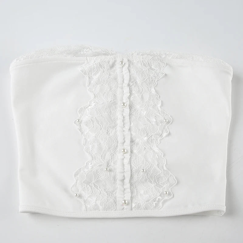 BXOXO Holiday White Stitching Lace Camis Vintage 2000s Sleeveless Skinny Crop Tops Women Casual Summer Retro Tees y2k Aesthetic