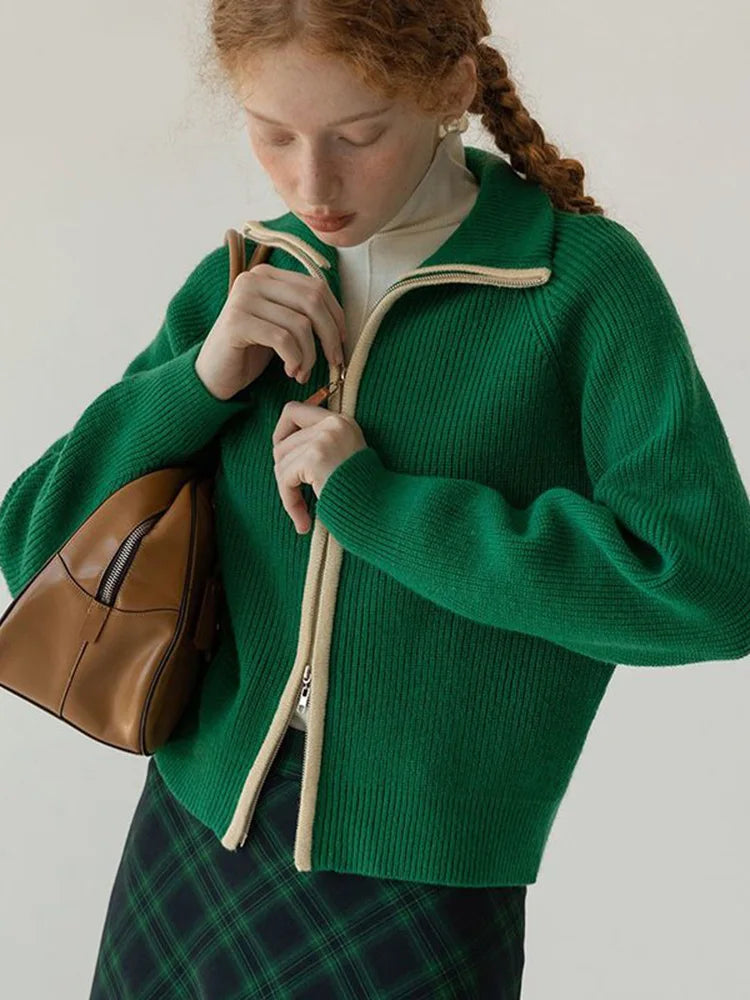 Bxoxo Retro American Preppy Style Cardigan Women Long Sleeve Loose Casual Knitted Sweaters Fall New Double Zipper Vintage Female Tops