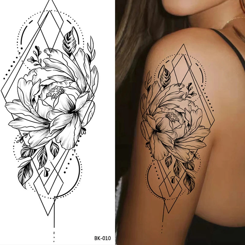 BXOXO Temporary Rose Flower Skin Tattoo Stickers Removable Blossom Flase Tattoos for Apart arm and shoulder Neck Back Flower Tattoos