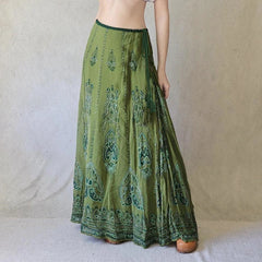 Bxoxo Retrp Print Knitted Long Skirts Chic Lace-up Low Rise Loose A-line Vintage 2000s Skirts for Women y2k Aesthetic Clothing