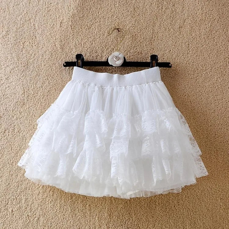 BXOXO Elastic Gothic Ruched Lace Tutu Skirt Women Black Mesh Detail Petticoat Sexy Mini Tulle Skirts Party Club Wear Dancer