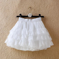 BXOXO Elastic Gothic Ruched Lace Tutu Skirt Women Black Mesh Detail Petticoat Sexy Mini Tulle Skirts Party Club Wear Dancer