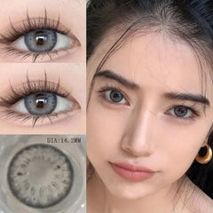 BXOXO 2Pcs Kroean New Colored Contact Lenses with Prescription Myopia Degree 0.00- 8.00 Black Eye Soft Lens Eye Beauty Pupil