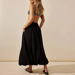 Bxoxo Skirts y2k Women Summer Elegant Solid Color High Waist Loose Fitting Long Bubble Skirt Office Ladies Skirts Streetwear