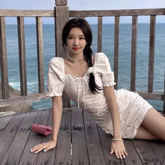 Bxoxo Y2K Ladies Sexy Slim Dress Summer Mini Bodycon Dress Short Style Solid Color Elegant One Piece Korean Style Women's Dress