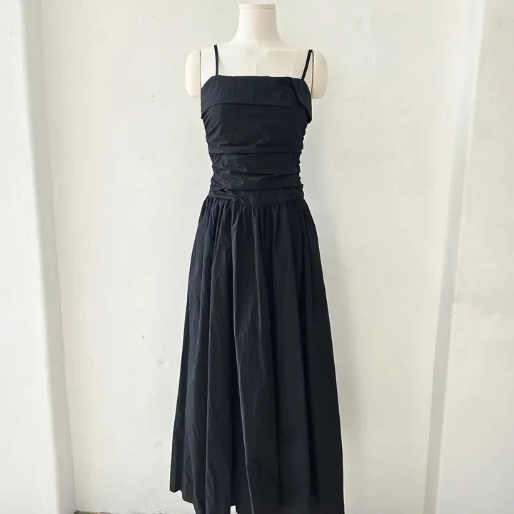 Bxoxo Summer Women's Gown Strapl High Waist Pleated A-Line Midi Dr Korean Sle Pure Desire Long Skirt Commute Faion