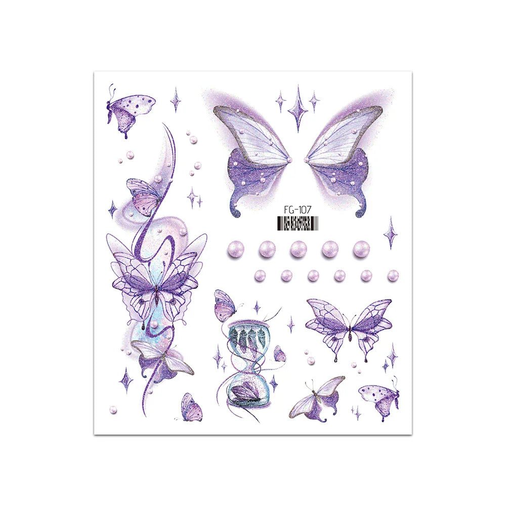 BXOXO 1 Sheet Flash Butterfly Temporary Tattoo Sticker for Eye Face Makeup Fairy Body Art Waterproof False Tattoo for Women