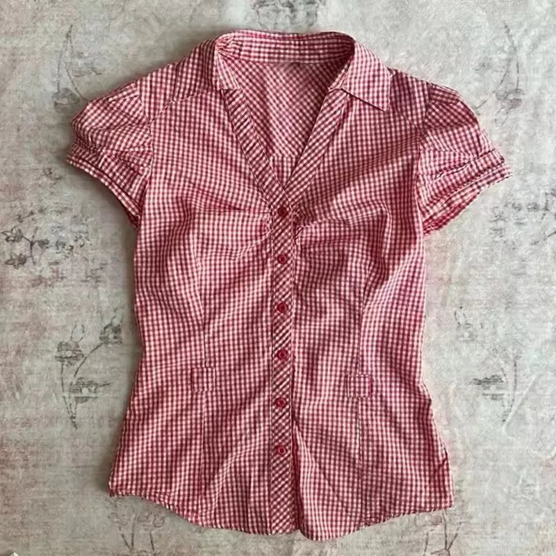 BXOXO NEW Sweet Vintage Classic Plaid Pattern Crop Tops Harajuku Maiden Woman Y2K Cute Shirts Tide Baby Tee Slim Fairy Punk Clothing