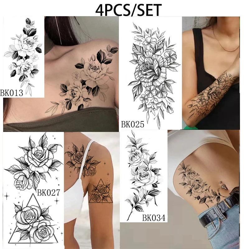 BXOXO Temporary Rose Flower Skin Tattoo Stickers Removable Blossom Flase Tattoos for Apart arm and shoulder Neck Back Flower Tattoos