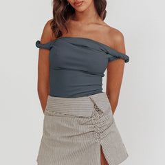 BXOXO Women Off Shoulder Top Sleeveless Twist Strap Tank Tops Slim Fit Stretch Ruched Crop Top Going Out Y2k Bustier