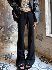 Bxoxo Streetwear Slim Flare Pant Women Sexy Low Waist Fall Vintage Wide Leg Trousers Casual American Lace Up Female Retro Black Pants