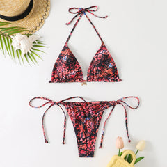 BXOXO Women 2 Pieces Bikini Swimsuit Spaghetti Strap Top Tie Side Triangle G-Thong Bathing Suit Beach Holiday Swimwear