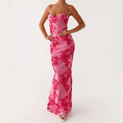 BXOXO Women Floral Long Cami Dress Y2K Backless Slip Bodycon Dress Sexy Spaghetti Going Out Maxi Dresses Summer Beachwear