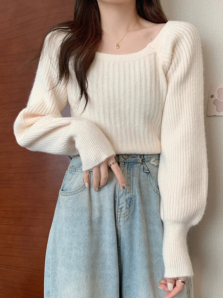 Bxoxo Autumn Winter Loose Women Sweaters Casual Soft Long Puff Sleeve Pullovers Jumpers Knitwear Basic Sweater For Women Tops