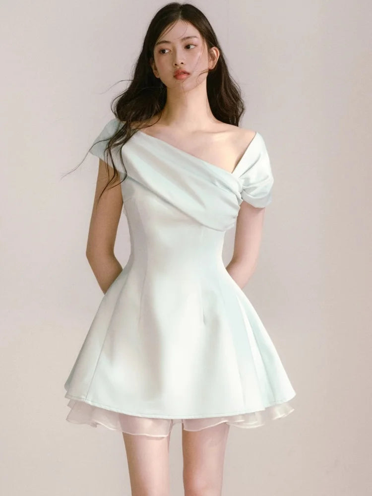 Bxoxo Women's Y2K Vintage Chic Dresses Summer 2025 New Asymmetrical Neck A-Line Inclined Shoulder Vestidos Party Prom Evening Dress