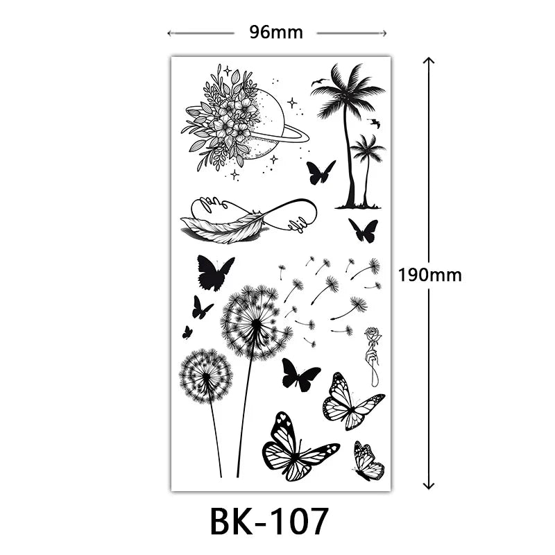 BXOXO Black Large Flower False Tattoo Sticker For Women Rose Peony Temporary DIY Water Transfer Tattoos Girls Hand back Body Art