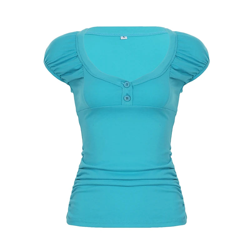 BXOXO Japan Style Solid Cute Button O-Neck T-Shirts Summer Sweet Chic Basic Blouses Fashion Trendy Clothes
