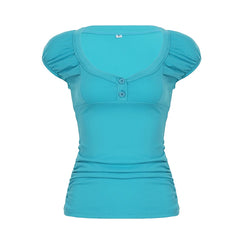 BXOXO Japan Style Solid Cute Button O-Neck T-Shirts Summer Sweet Chic Basic Blouses Fashion Trendy Clothes