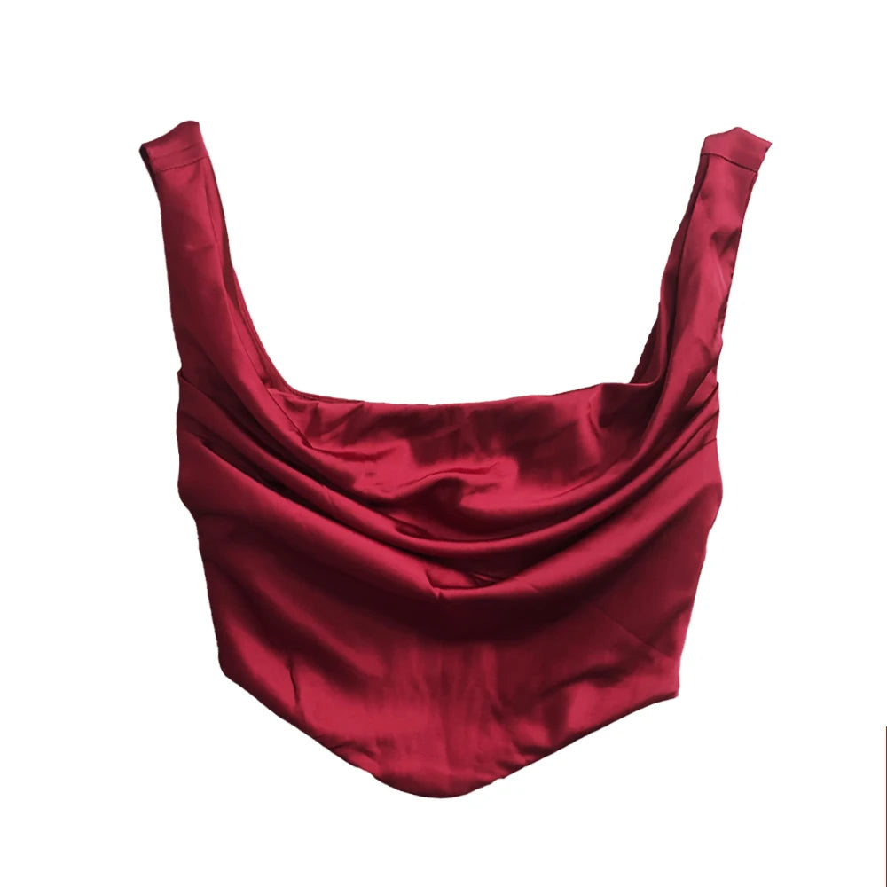 Bxoxo Wine Christmas Dress Women Satin 2 Piece Dress Set Elegant Bodycon Corset Cropped Top and Long Skirt Women Clothing