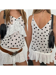 BXOXO Women s Sleeveless Camisole with Polka Dot Print and Tie-Up Front Detail V-Neck Tank Top for Summer Streetwear Fashion