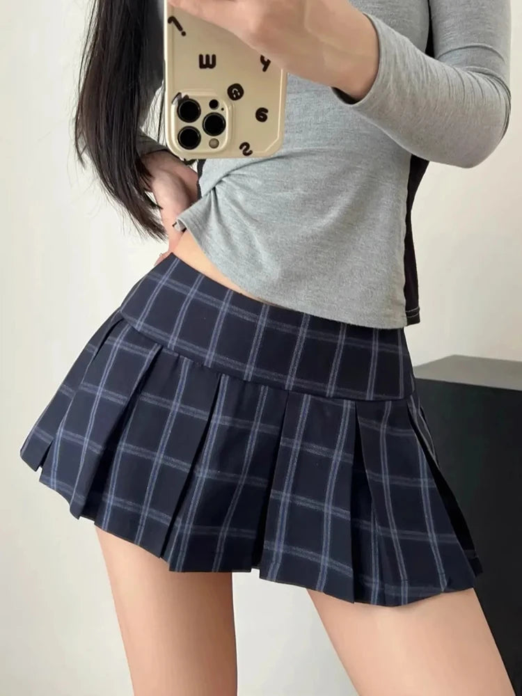 Bxoxo Y2K Sexy Mini Plaid Skirt Women High Waist Vintage Casual A Line Skirts American Preppy Style Retro Female Slim Skirt New