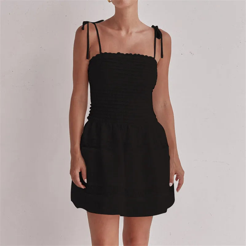 BXOXO Women's Summer Slip Dress Sheer Lace Patchwork Sleeveless Tie Spaghetti Strap Backless Mini Dress Y2K Streetwear