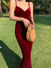 Bxoxo Women's Sexy Vintage Club Prom Burgundy V-neck Spaghetti Strap Long Dresses Summer Beach Lace up Midi Dress Elegant Party Robe