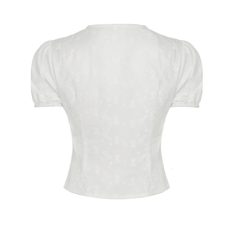Bxoxo Fashion Simple Lace V-Neck Chic Sweet Shirts Cute Japan Style Slim Fit Women Summer New Blouses