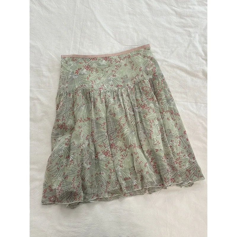 Bxoxo Vintage Floral Chiffon Skirts Women Sweet Japanese Style Elegant High Waist Mini Skirts Short Skirts Harajuku Fashion