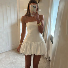 Bxoxo Contrast Color Mini Folds Dress For Women Strapless Sexy Slim Sleeveless Ruched Splice Y2K Beach Female Club Party Dress