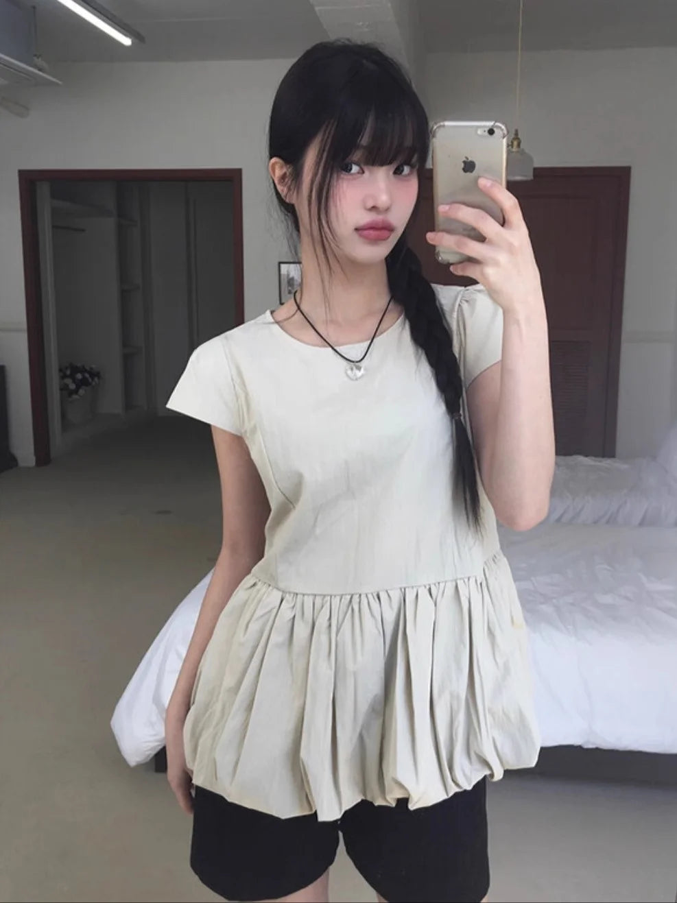 Bxoxo Korean Sle Summer Casual Pants Patchwork ort Sve Striped SEI Flower Bud Hem Lace Trim Loose Fit round Ne Top