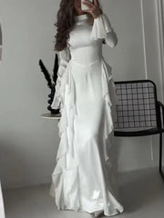 BXOXO Elegant Long Sleeved Ruffled Round Neck Maxi Dress For Women's Spring New 2025 Party Club Evening Dress Slim Vestidos