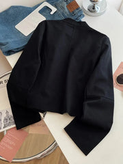 Bxoxo Black Stand Collar Crop Jacket Women Y2K Korean Loose Streetwear Zipper Casual Coats Female Fashion Autumn All Match Outerwear