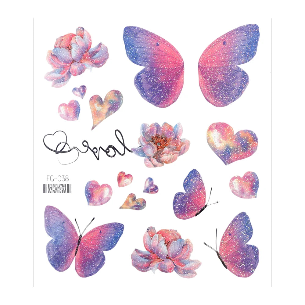 BXOXO 3D Fairy Butterfly Wings Shiny Tattoo Sticker Waterproof Eyes Face Body Art Fake Tattoos For Women Makeup Dance Music Festival