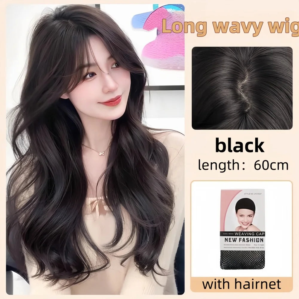 BXOXO Pink Wig for Women Long Wavy Cosplay Wigs Natural Soft Sweet Synthetic Wig for Daily Use School Life Lolita Wig Pink