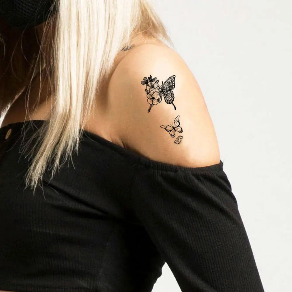 BXOXO 30 Sheets Black Butterfly Temporary Tattoos for  Women Waterproof Tattoo Stickers Suitable for Arm Body Realistic Fake Tattoo