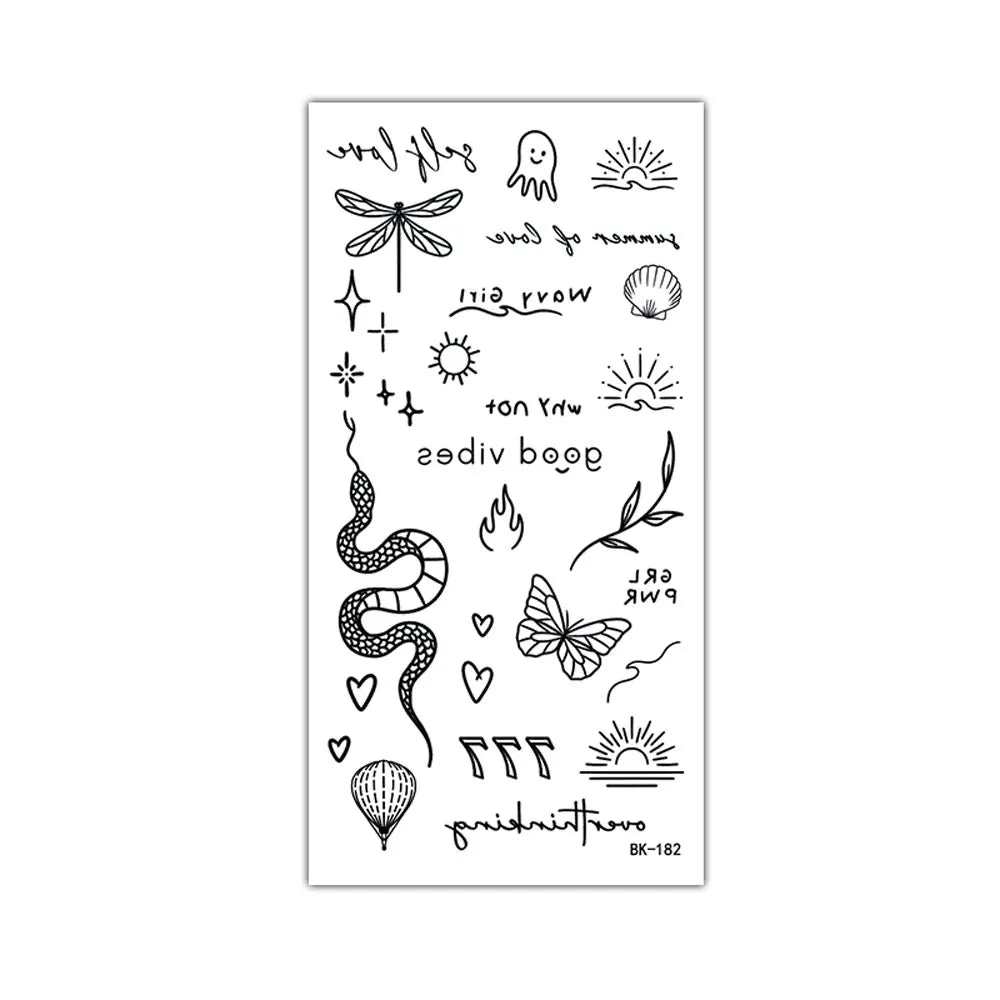 BXOXO Small Tattoo Stickers for Finger Flower Snake Moon Leaf Design Temporary Tattoos for Hand Body Decor Fake Tattoo for Women