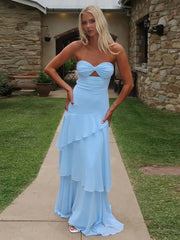 BXOXO Fashion Sexy Backless Strapless Maxi Dress Women Ruched Elegant Mesh Patchwork Ruched Ruffles Vacation Street Outfits