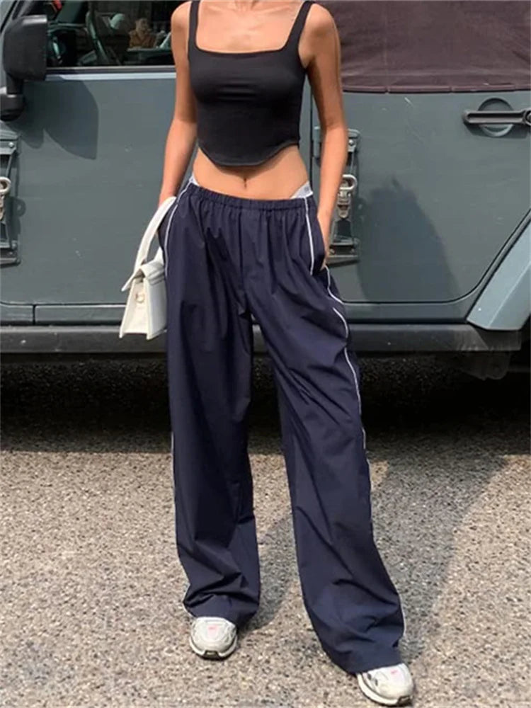 BXOXO Harajuku Women's Baggy Pants Solid Color Cargo Pants Low Rise Casual Track Pants Teen Girls Wide Leg Cargo Pant Streetwear