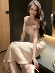 BXOXO Elegant One Shoulder Mermaid Dress for Women Spring Summer Swinging Collar Sleeveless Long Vestidos Evening Party Midi Dresses
