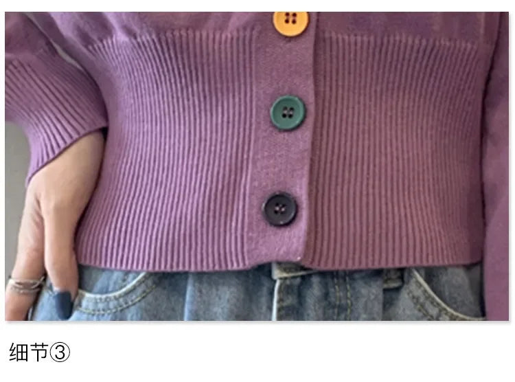 Bxoxo Autumn and Winter Little Fresh Colorful Buttons Younger Slim-Fit Slimming V-Collar Cardigan Long-Sleeved Sweater Top for Women